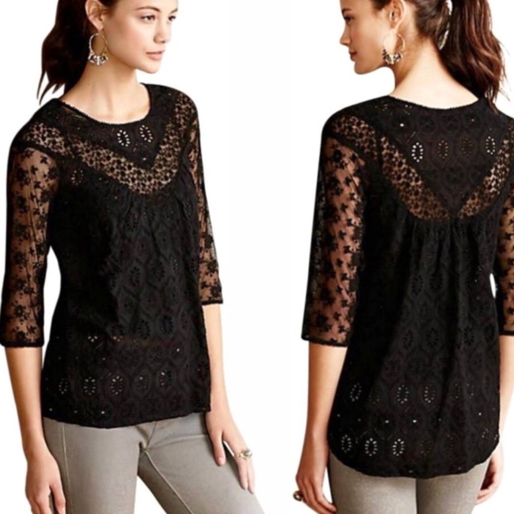 Anthropologie black lace top Fleur Wood